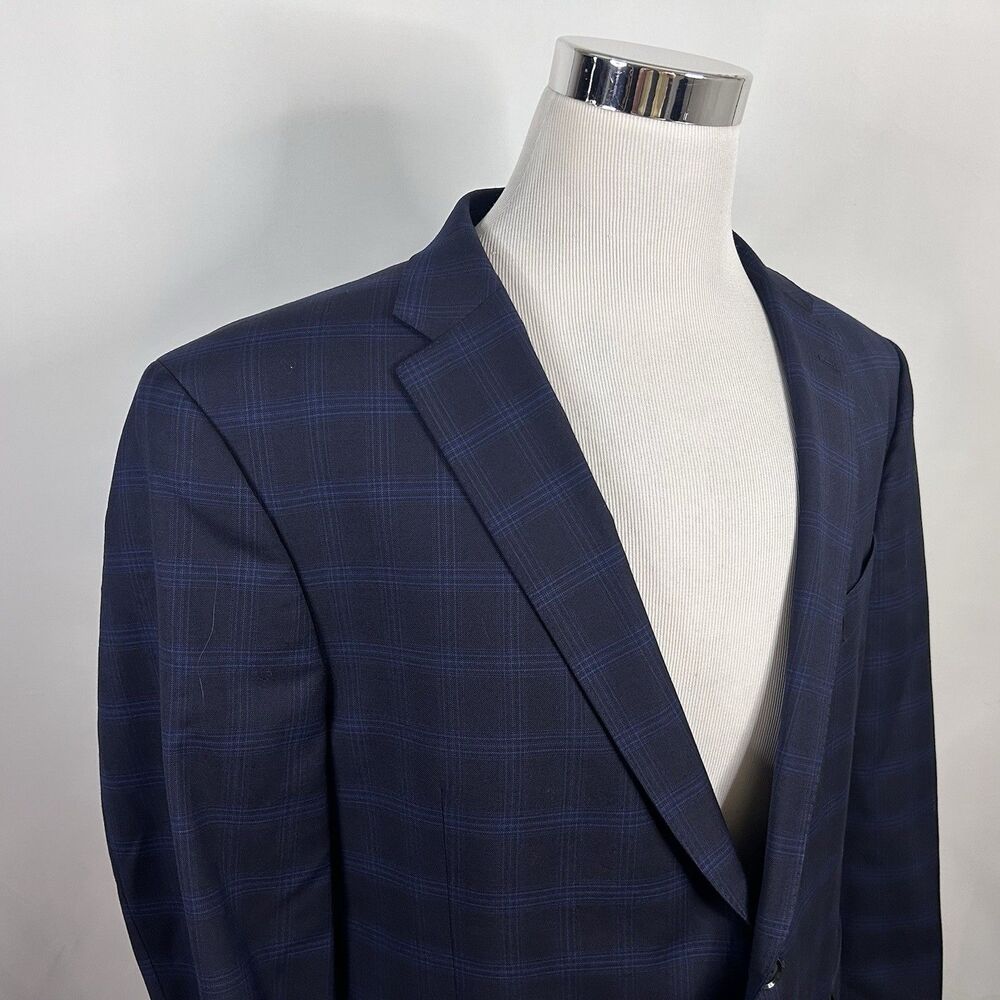 Tommy Hilfiger 50R Sport Coat Wool Blend Blue Plaid Two Button Double Vented